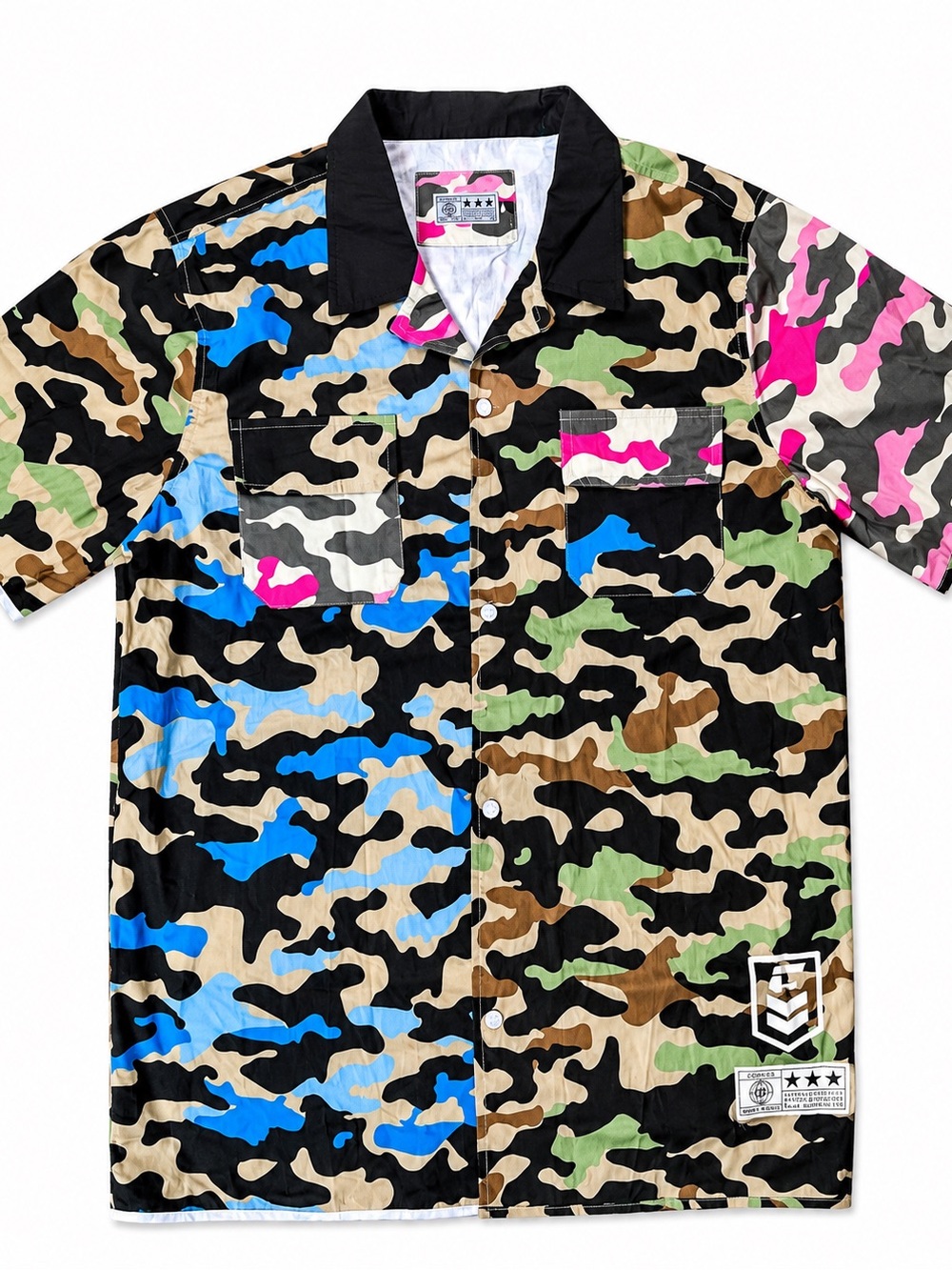 Men's Short-Sleeve Camo Button-Down Shirt - Multicolor